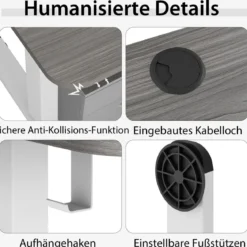 140 x 70 cm Elektrischer Höhenverstellbarer Schreibtisch mit Stopp-Mechanismus & Haken Dunkelgrau