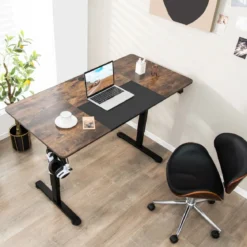 140 x 70 cm Elektrischer Höhenverstellbarer Schreibtisch mit Stopp-Mechanismus & Haken Braun