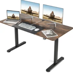 140 x 70 cm Elektrischer Höhenverstellbarer Schreibtisch mit Stopp-Mechanismus & Haken Braun