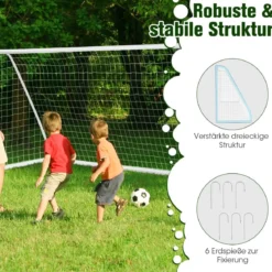 365 x 182 cm Fußballtor mit Hochfestem Netz & 6 Erdspießen Wetterfestes Tor Fußballtraining