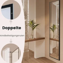 160 x 40 cm Ganzkörperspiegel 2 in 1 Standspiegel & Wandspiegel aus bruchsicherem Glas Schwarz