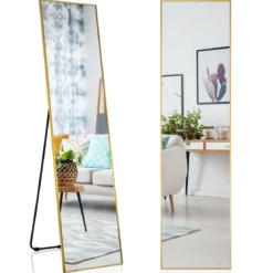 160 x 40 cm Ganzkörperspiegel 2 in 1 Standspiegel & Wandspiegel aus bruchsicherem Glas Gold