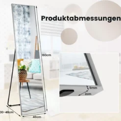 160 x 40 cm Ganzkörperspiegel 2 in 1 Standspiegel & Wandspiegel aus bruchsicherem Glas Silber