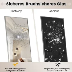 160 x 40 cm Ganzkörperspiegel 2 in 1 Standspiegel & Wandspiegel aus bruchsicherem Glas Silber