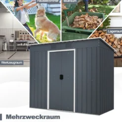 217 x 110 cm Gartenhaus zur Außenaufbewahrung Doppelte Tür für das Gartenwerkzeug Grau