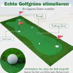 300 x 100 cm Golf Puttingmatte Golfmatte mit Kunstrasen Trainingsmatte für Zuhause Grün