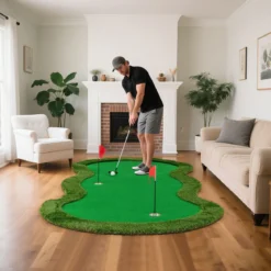 300 x 150 cm Golf Puttingmatten Professionelle Golf-Übungsmatte mit 3 Löchern und Golfbällen für Zuhause Grün