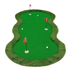 300 x 150 cm Golf Puttingmatten Professionelle Golf-Übungsmatte mit 3 Löchern und Golfbällen für Zuhause Grün