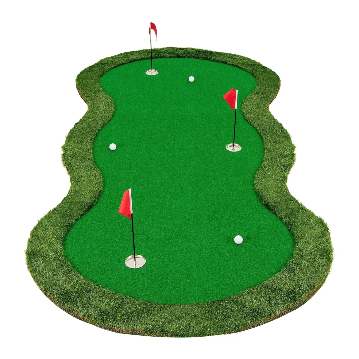 300 x 150 cm Golf Puttingmatten Professionelle Golf-Übungsmatte mit 3 Löchern und Golfbällen für Zuhause Grün