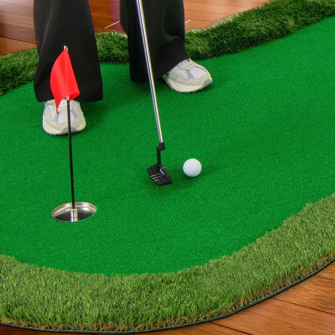 300 x 150 cm Golf Puttingmatten Professionelle Golf-Übungsmatte mit 3 Löchern und Golfbällen für Zuhause Grün