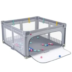 127 x 127 cm großer Baby-Laufstall BPA-freier faltbarer Kleinkinder-Spielzaun mit Reißverschlusstor Grau