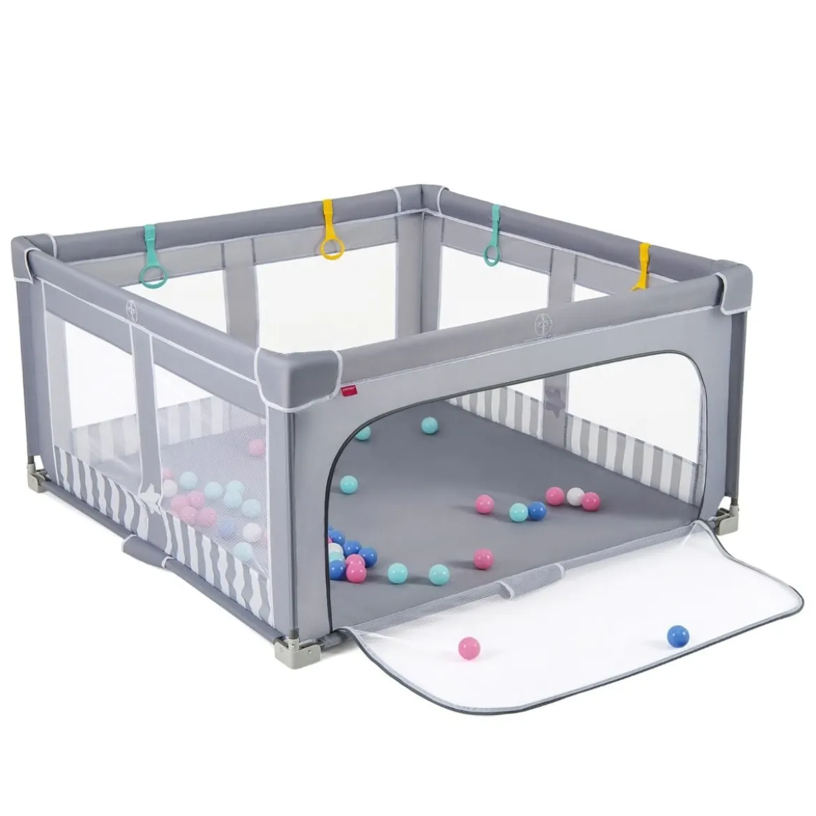 127 x 127 cm großer Baby-Laufstall BPA-freier faltbarer Kleinkinder-Spielzaun mit Reißverschlusstor Grau