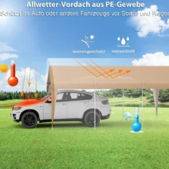 301 x 600 cm Großer Carport Tragbares Garagenzelt mit verzinktem Metallrahmen Gelb
