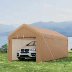 301 x 600 cm Großer Carport Tragbares Garagenzelt mit verzinktem Metallrahmen Gelb
