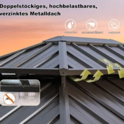354 x 294 cm Großer Zeltpavillon mit Netz & Vorhang & Robustem Doppeldach aus Verzinktem Metall