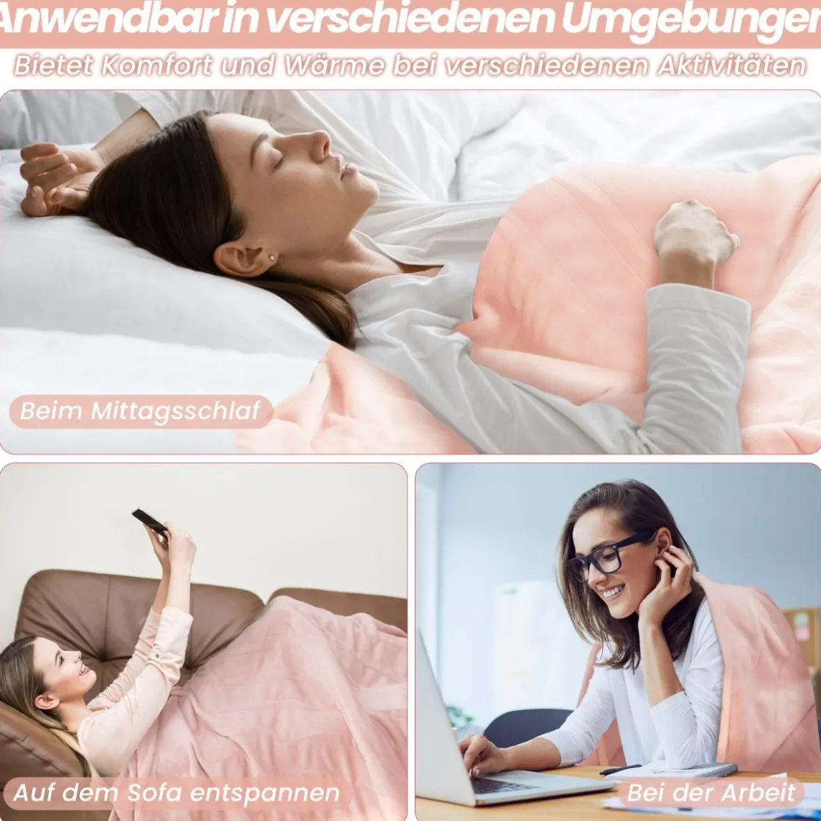 150 x 200 cm Heizdecke mit Abschaltautomatik & Timer & Überhitzungsschutz Wärmedecke Rosa