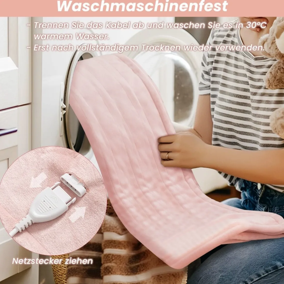 150 x 200 cm Heizdecke mit Abschaltautomatik & Timer & Überhitzungsschutz Wärmedecke Rosa