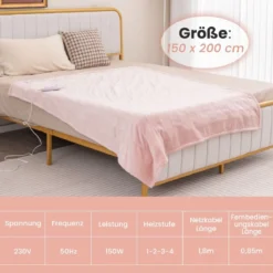 150 x 200 cm Heizdecke mit Abschaltautomatik & Timer & Überhitzungsschutz Wärmedecke Rosa