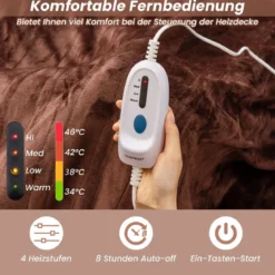 150 x 200 cm Heizdecke mit Abschaltautomatik & Timer & Überhitzungsschutz Kaffee