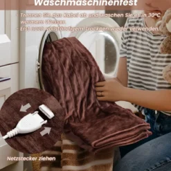 150 x 200 cm Heizdecke mit Abschaltautomatik & Timer & Überhitzungsschutz Kaffee