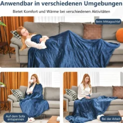 150 x 200 cm Heizdecke mit Abschaltautomatik & Timer & Überhitzungsschutz Blau