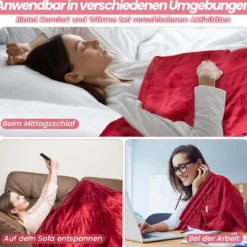 150 x 200 cm Heizdecke mit Abschaltautomatik & Timer & Überhitzungsschutz Rot