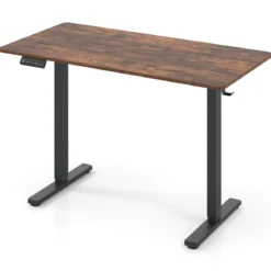 120 x 60 cm Höhenverstellbarer Schreibtisch mit Haken Elektrischer Stehschreibtisch Rustikales Braun