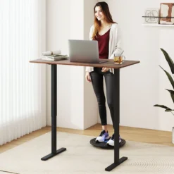 120 x 60 cm Höhenverstellbarer Schreibtisch mit Haken Elektrischer Stehschreibtisch Rustikales Braun