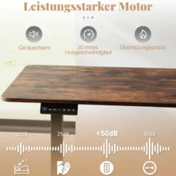 120 x 60 cm Höhenverstellbarer Schreibtisch mit Haken Elektrischer Stehschreibtisch Rustikales Braun