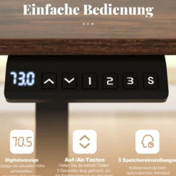120 x 60 cm Höhenverstellbarer Schreibtisch mit Haken Elektrischer Stehschreibtisch Rustikales Braun