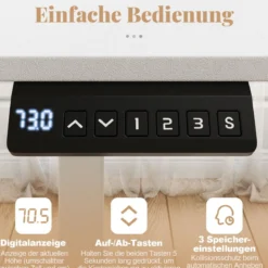 120 x 60 cm Höhenverstellbarer Schreibtisch mit Haken Elektrischer Stehschreibtisch Weiß