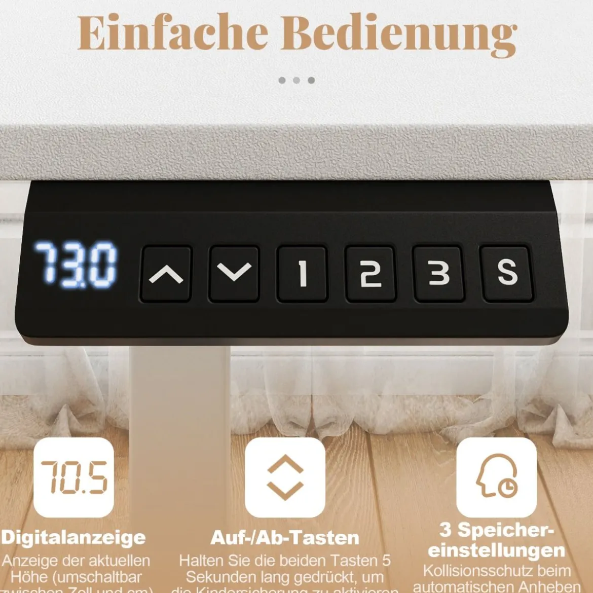 120 x 60 cm Höhenverstellbarer Schreibtisch mit Haken Elektrischer Stehschreibtisch Weiß