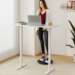 120 x 60 cm Höhenverstellbarer Schreibtisch mit Haken Elektrischer Stehschreibtisch Weiß