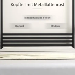 140 x 200 cm Himmelbett Bettgestell mit Lattenrost Metallbett Doppelbett Bettrahmen Schwarz
