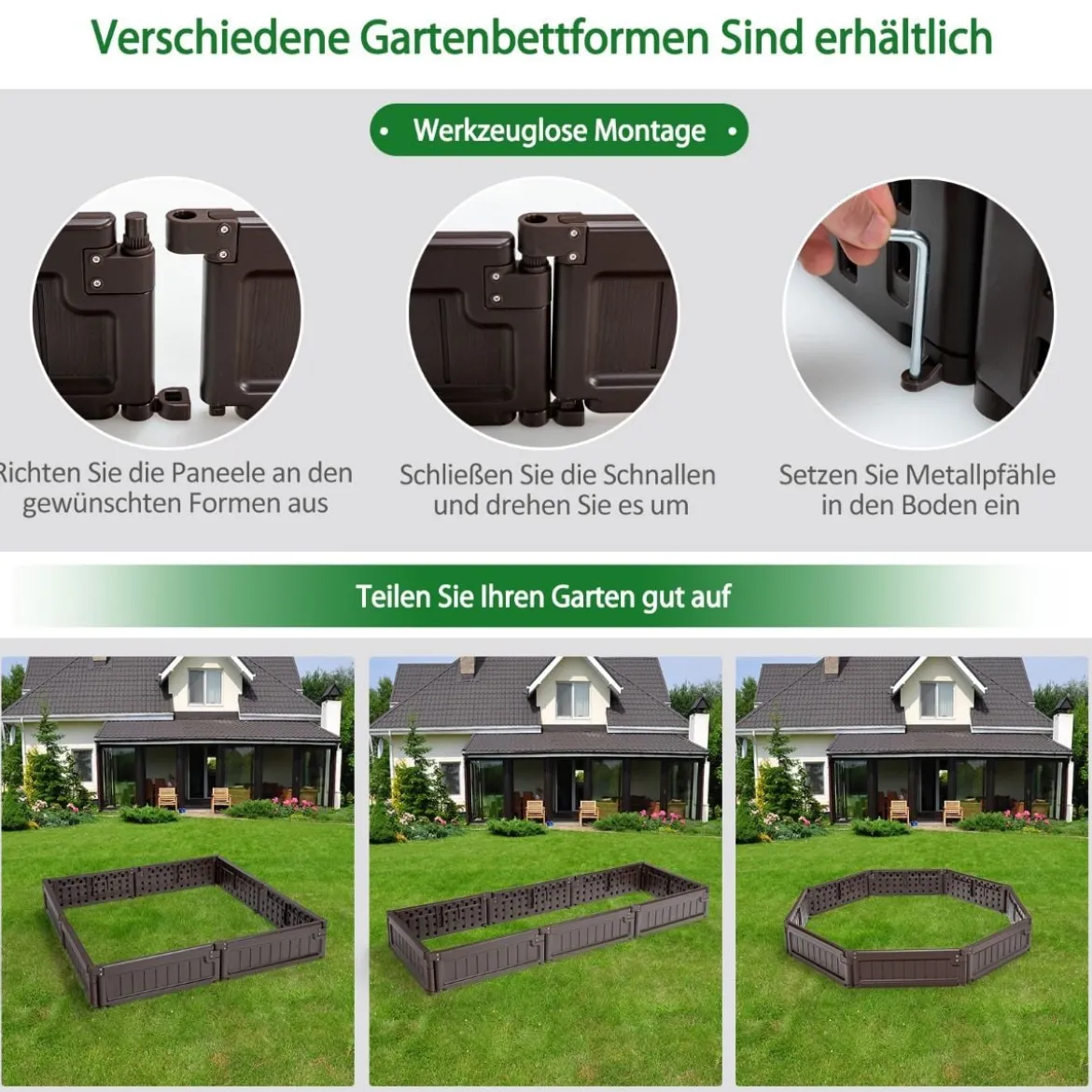 123 x 123 cm Hochbeet Flexibler Gartenzaun Braun