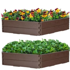 120 x 120 cm Hochbeet Sechseck-Outdoor-Pflanzkiste für Blumen Braun