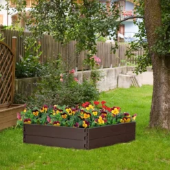 120 x 120 cm Hochbeet Sechseck-Outdoor-Pflanzkiste für Blumen Braun