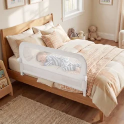 120 x 60 cm Klappbarer Bettgitter mit Abnehmbarem Oxford-Bezug & Gurt Weiß