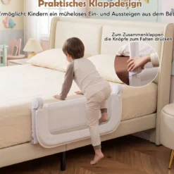 80 x 60 cm Klappbarer Bettgitter mit Abnehmbarem Oxford-Bezug & Gurt Bettschutzgitter Weiß