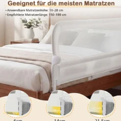 198 x 60 cm Klappbares Bettgitter mit Abnehmbarem Oxford-Bezug Bettschutzgitter Weiß