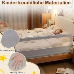 198 x 60 cm Klappbares Bettgitter mit Abnehmbarem Oxford-Bezug Bettschutzgitter Grau