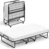 190 x 90 cm Klappbett mit Matratze & Feststellbaren Rollen Tragbares Gästebett