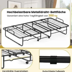 190 x 90 cm Klappbett mit Matratze & Feststellbaren Rollen Tragbares Gästebett