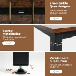 180 x 90 cm Konferenztisch für 8-10 Personen Besprechungstisch Rechteckiger Seminartisch
