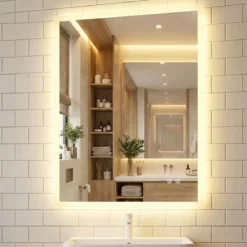 80 x 60 cm LED Badezimmerspiegel rechteckiger Wandspiegel mit Anti-Beschlag Memory-Funktion Silber