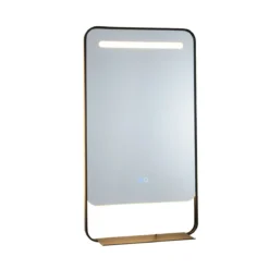 80 x 60 cm LED Badspiegel mit Ablage Aluminiumrahmen Schminkspiegel Golden
