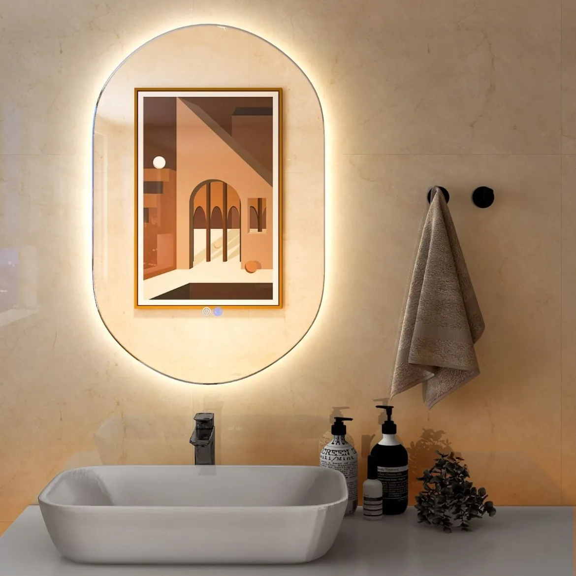 80 x 50 cm LED Wandspiegel Oval Dimmbarer Badezimmerspiegel