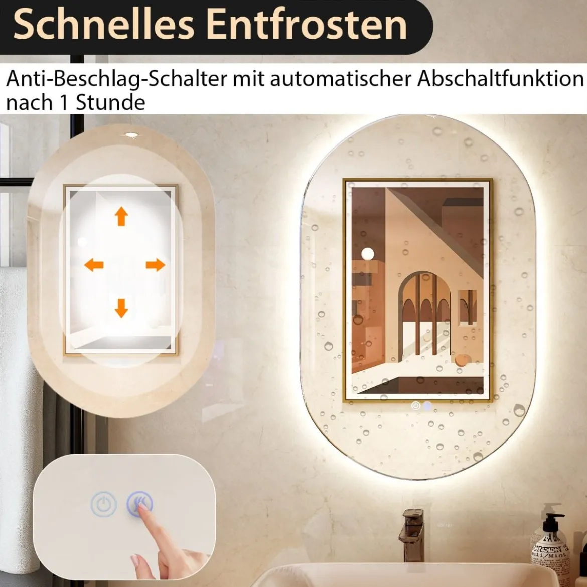 80 x 50 cm LED Wandspiegel Oval Dimmbarer Badezimmerspiegel