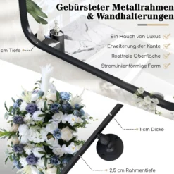 76,5 x 56 cm metallgerahmtes Wandspiegel kippbarer Badzimmerspiegel mit Wandhalterung Schwarz