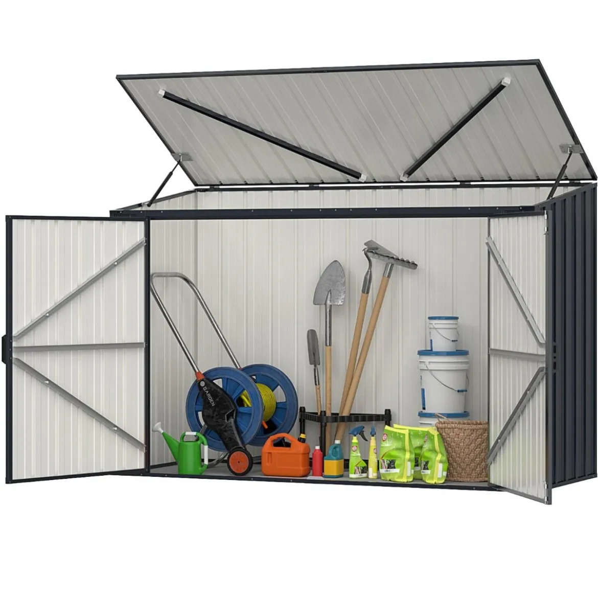 193 x 86cm Metall Outdoor Geräteschuppen wetterfest & rostfrei farbbeschichteter Stahlschuppen mit abschließbarer Tür Grau